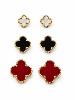 Trio Set - Red, Black, White Clover Earring
